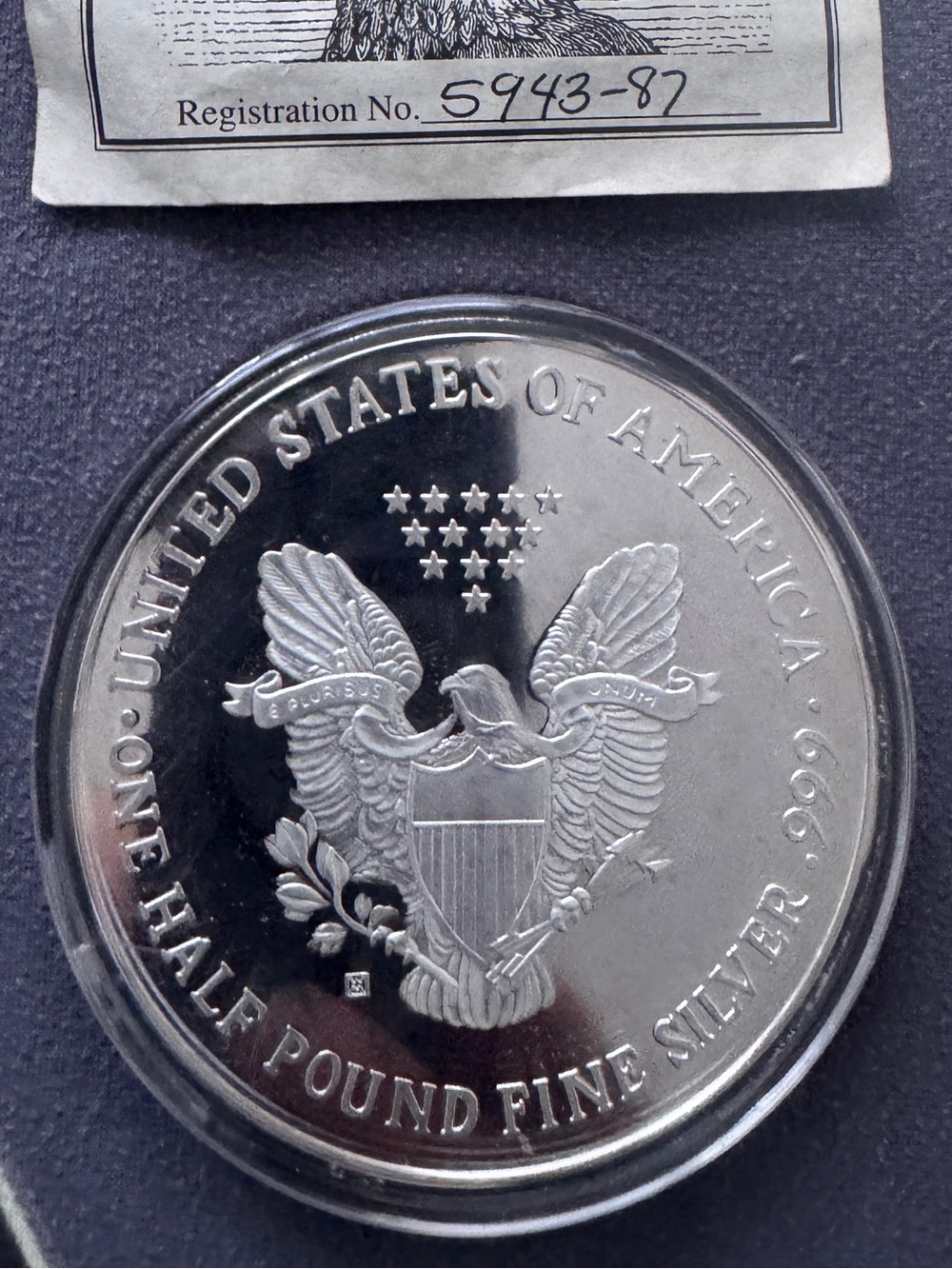GIANT ONE HALF POUND FINE SILVER EAGLE .999 PURE 8 OZ TROY PROOF AMERICAN EAGLE